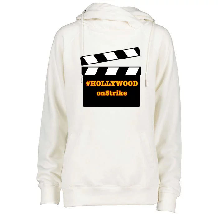 Hollywood On Strike Sag Aftra On Strike WGA Protest Background Actor On Strike Womens Funnel Neck Pullover Hood