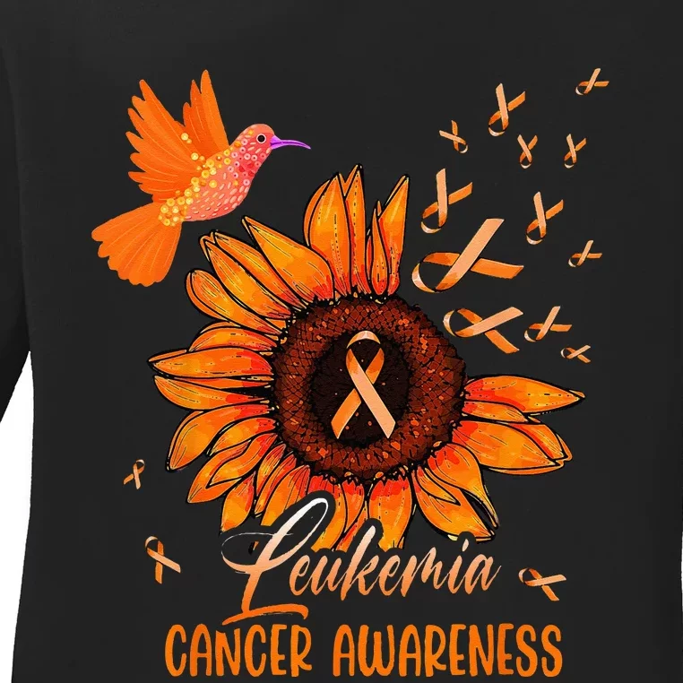 Hummingbird Orange Sunflower Leukemia Cancer Awareness Ladies Long Sleeve Shirt