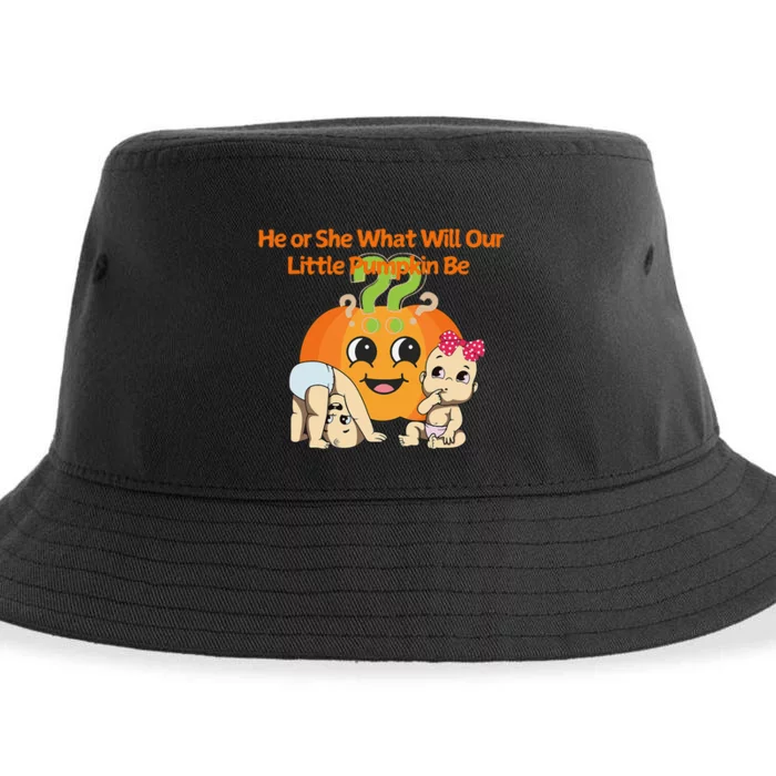 He Or She What Will Our Little Pumpkin Be Baby Party Sustainable Bucket Hat