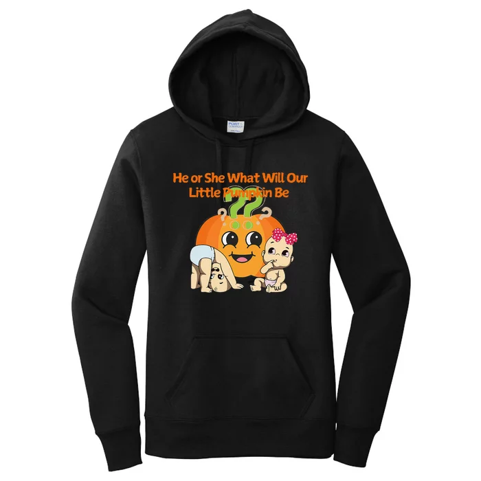 He Or She What Will Our Little Pumpkin Be Baby Party Women's Pullover Hoodie