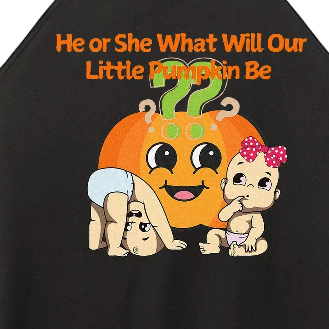 He Or She What Will Our Little Pumpkin Be Baby Party Women’s Perfect Tri Rocker Tank