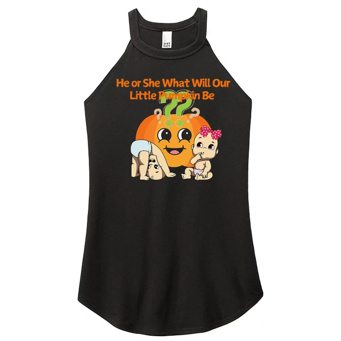 He Or She What Will Our Little Pumpkin Be Baby Party Women’s Perfect Tri Rocker Tank