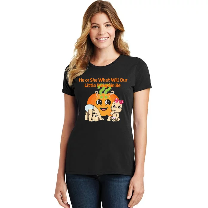 He Or She What Will Our Little Pumpkin Be Baby Party Women's T-Shirt