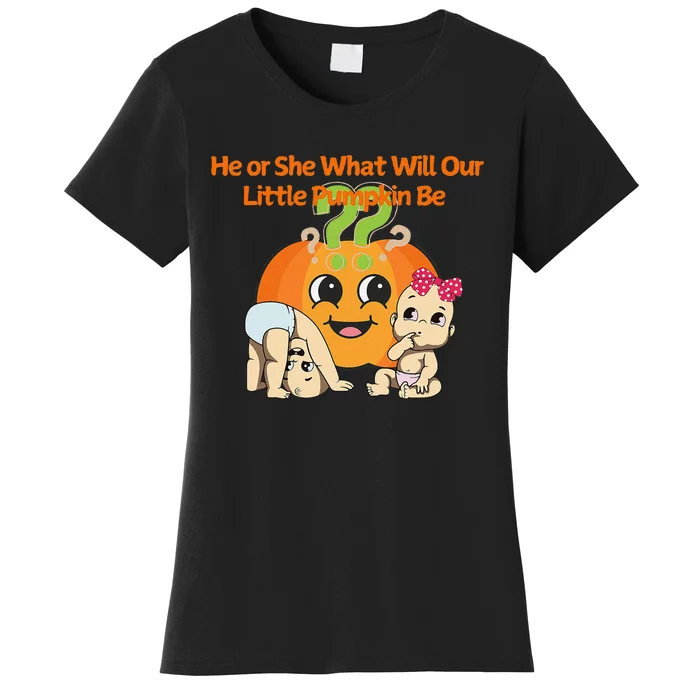 He Or She What Will Our Little Pumpkin Be Baby Party Women's T-Shirt