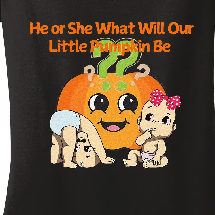 He Or She What Will Our Little Pumpkin Be Baby Party Women's V-Neck T-Shirt