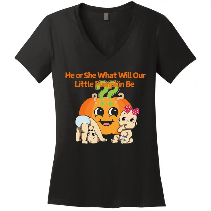 He Or She What Will Our Little Pumpkin Be Baby Party Women's V-Neck T-Shirt