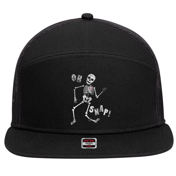 Halloween Oh Snap Skeleton Broken Leg 7 Panel Mesh Trucker Snapback Hat