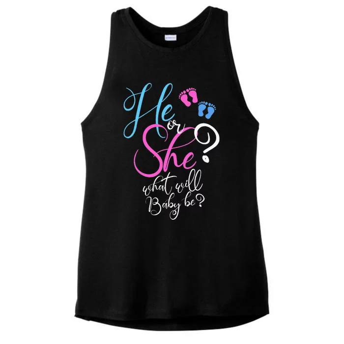 He Or She What Will Baby Be Gender Reveal Ladies Tri-Blend Wicking Tank