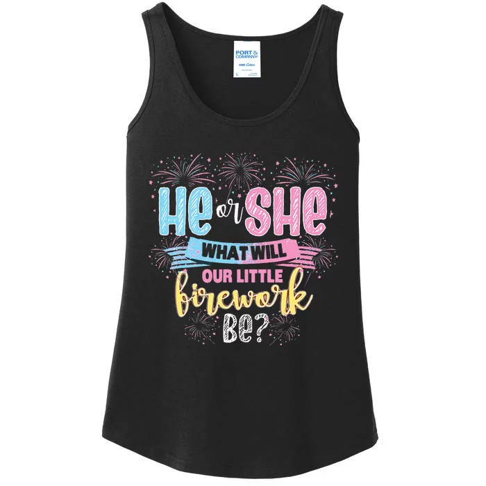 He Or She What Will Our Little Firework Be Gender Reveal Ladies Essential Tank