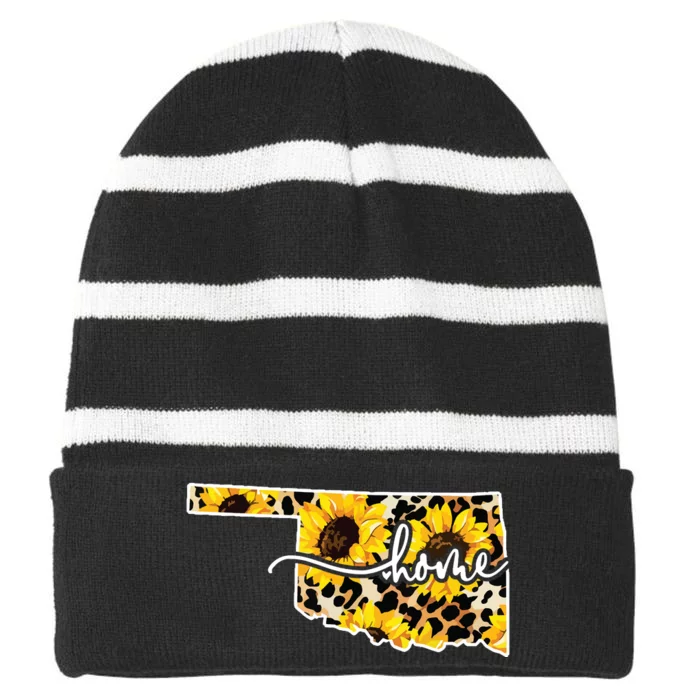 Home Oklahoma Sunflower Gift Striped Beanie with Solid Band