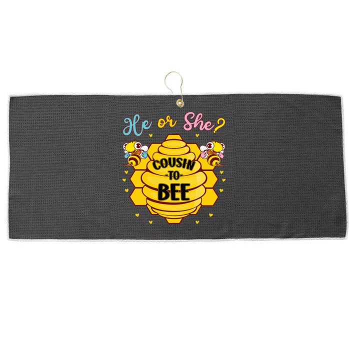 He Or She Cousin To Bee Gender Baby Reveal Announcement Large Microfiber Waffle Golf Towel