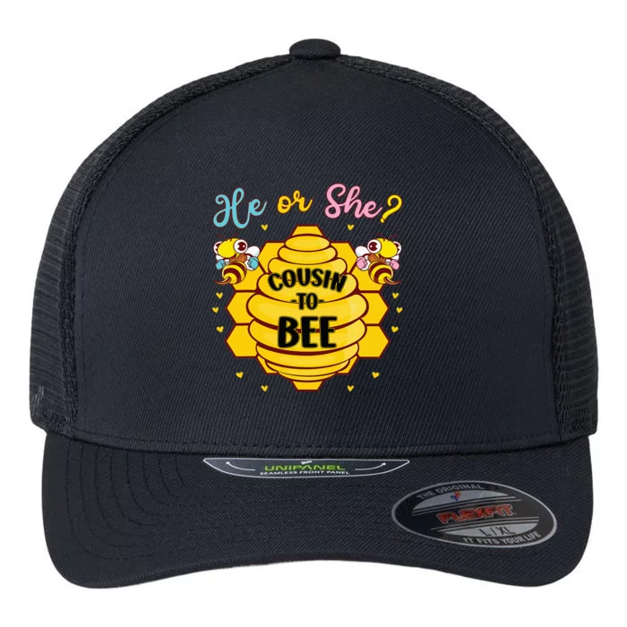 He Or She Cousin To Bee Gender Baby Reveal Announcement Flexfit Unipanel Trucker Cap