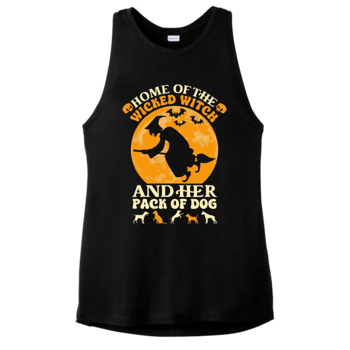 Home Of The Wicked Witch And Her Pack Of Dog Funny Halloween Ladies Tri-Blend Wicking Tank