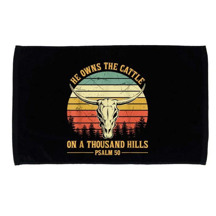 He Owns The Cattle On A Thousand Hills Bull Skull Christian Microfiber Hand Towel