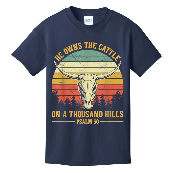 He Owns The Cattle On A Thousand Hills Bull Skull Christian Kids T-Shirt