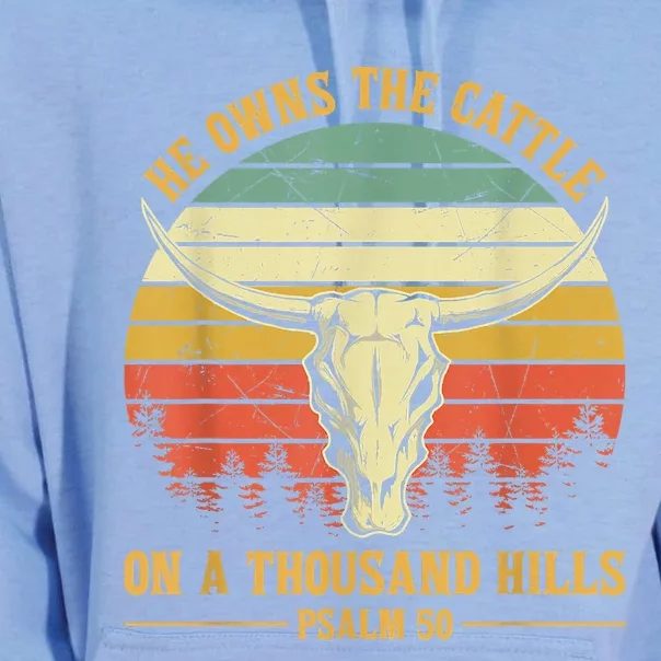 He Owns The Cattle On A Thousand Hills Bull Skull Christian Unisex Surf Hoodie