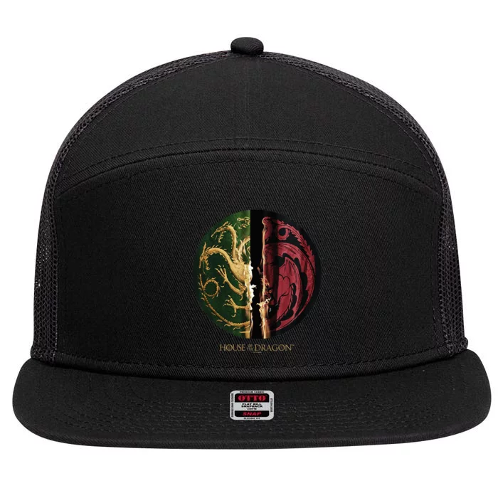 H.O.U.S.E Of The Dragon Green Vs Black H.O.U.S.E Targaryen Emblem 7 Panel Mesh Trucker Snapback Hat