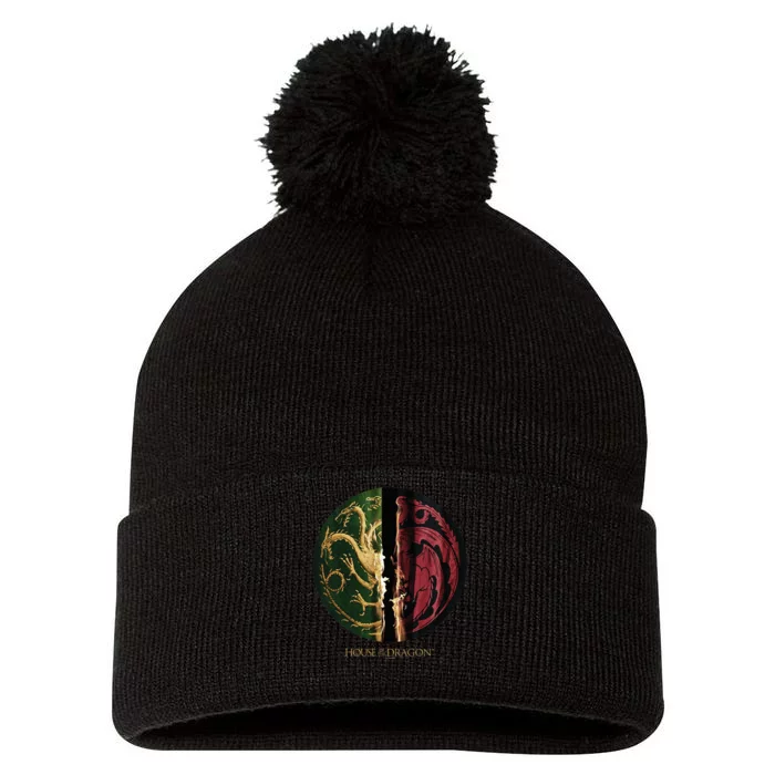 H.O.U.S.E Of The Dragon Green Vs Black H.O.U.S.E Targaryen Emblem Pom Pom 12in Knit Beanie