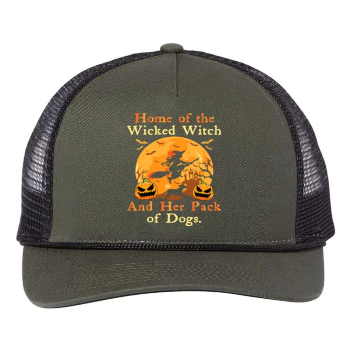 Home Of The Wicked Witch And Her Pack Of Dog Funny Halloween Retro Rope Trucker Hat Cap