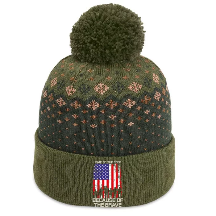 Home Of The Free Because Of The Brave Patriotic Veterans The Baniff Cuffed Pom Beanie