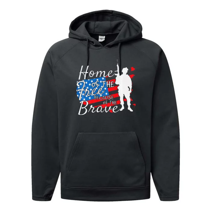 Home Of The Free Because Of The Brave July 4th Performance Fleece Hoodie