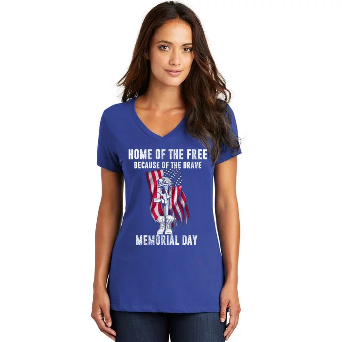 Home Of The Free Because Of The Brave Memorial Day Gift Women's V-Neck T-Shirt