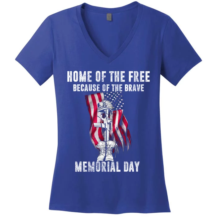 Home Of The Free Because Of The Brave Memorial Day Gift Women's V-Neck T-Shirt