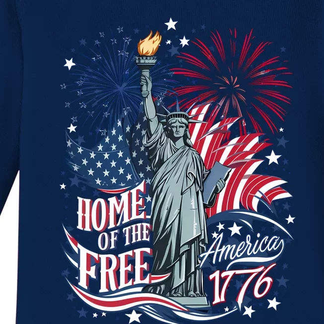 Home Of The Free America 1776 4th Of July Baby Long Sleeve Bodysuit