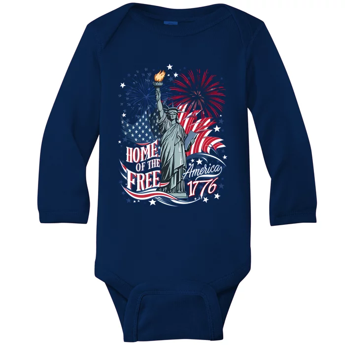 Home Of The Free America 1776 4th Of July Baby Long Sleeve Bodysuit