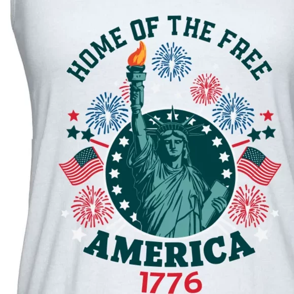 Home Of The Free The Statue Of Liberty 4th Of July Ladies Essential Flowy Tank