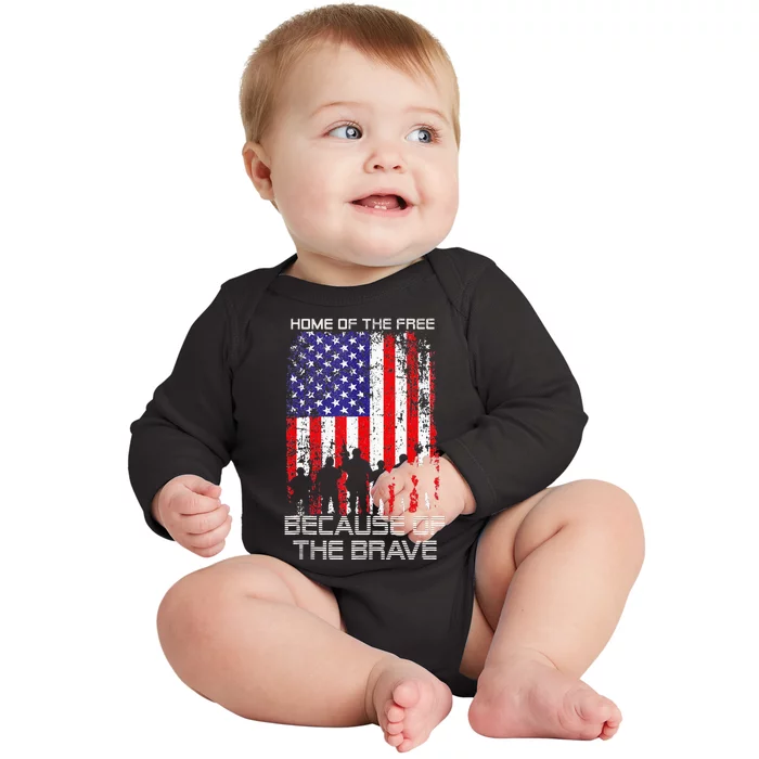 Home Of The Free Because Of The Brave Patriotic Veterans Baby Long Sleeve Bodysuit