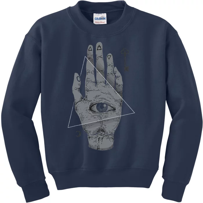 HAND OF THE MYSTERIES Alchemy Symbol Occult Sacred Geometry Kids Sweatshirt