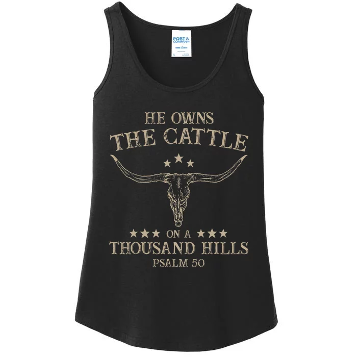 He Owns The Cattle On A Thousand Hills Psalm 50 Vintage Cow Ladies Essential Tank