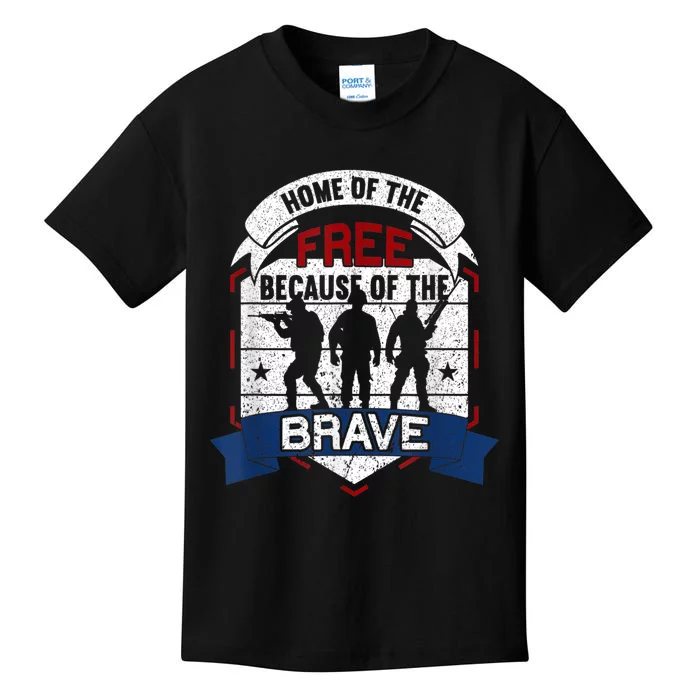 Home Of The Free Because Of The Brave Proud American Veteran Kids T-Shirt