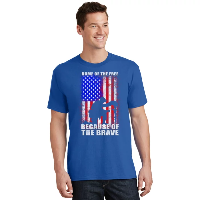 Home Of The Free Because Of The Brave Distress American Flag Gift T-Shirt