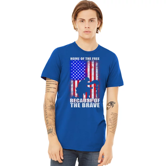 Home Of The Free Because Of The Brave Distress American Flag Gift Premium T-Shirt