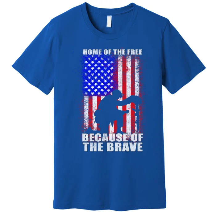 Home Of The Free Because Of The Brave Distress American Flag Gift Premium T-Shirt