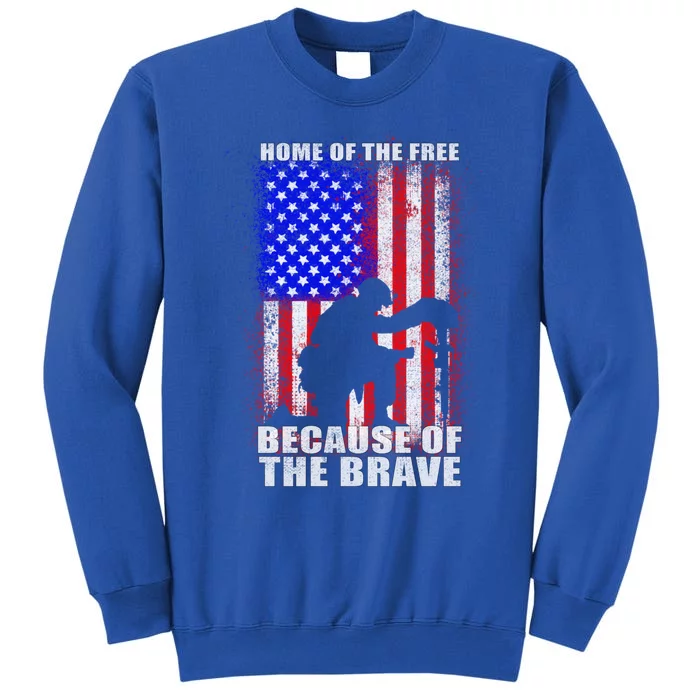 Home Of The Free Because Of The Brave Distress American Flag Gift Tall Sweatshirt