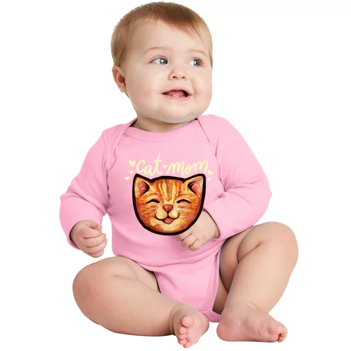 Happy Orange Tabby Cat Mom Gift Baby Long Sleeve Bodysuit