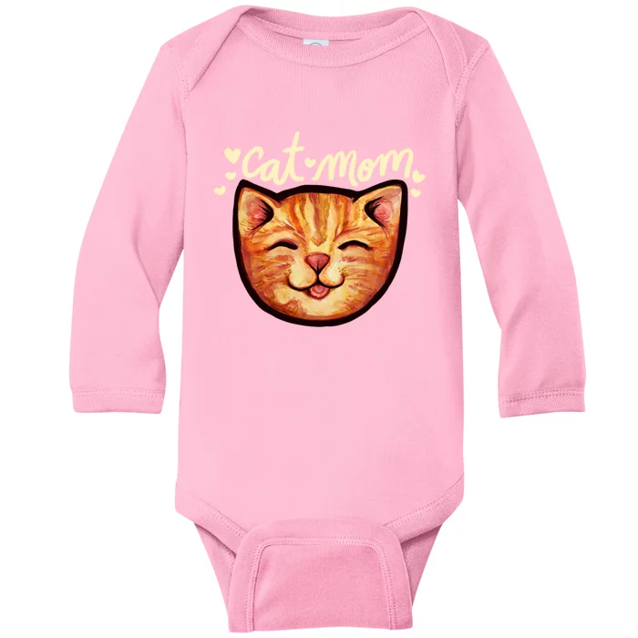 Happy Orange Tabby Cat Mom Gift Baby Long Sleeve Bodysuit