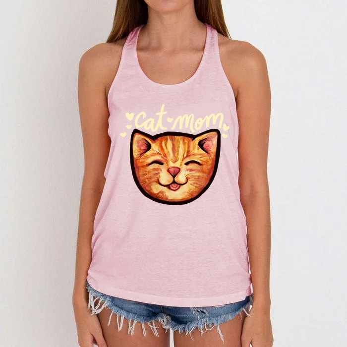 Happy Orange Tabby Cat Mom Gift Women's Knotted Racerback Tank