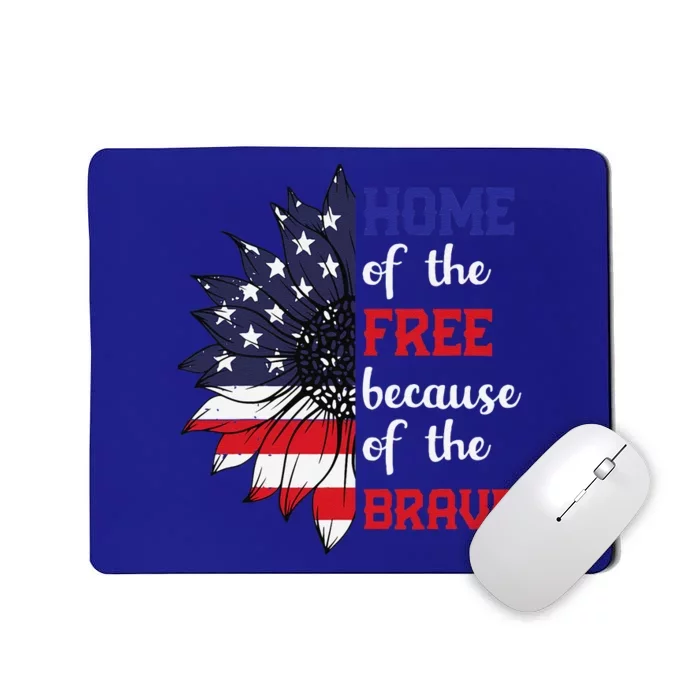 Home Of The Free Because Of The Brave Sunflower USA Flag Mousepad