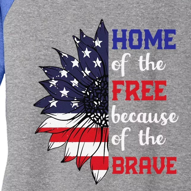 Home Of The Free Because Of The Brave Sunflower USA Flag Women's Tri-Blend 3/4-Sleeve Raglan Shirt