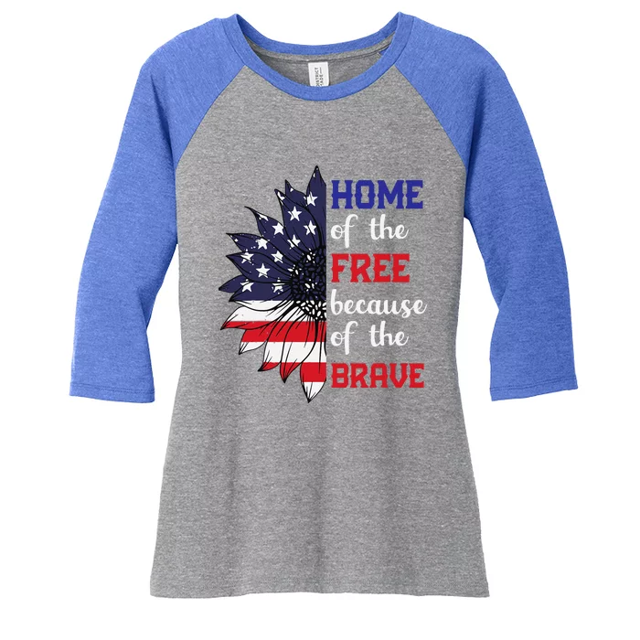 Home Of The Free Because Of The Brave Sunflower USA Flag Women's Tri-Blend 3/4-Sleeve Raglan Shirt