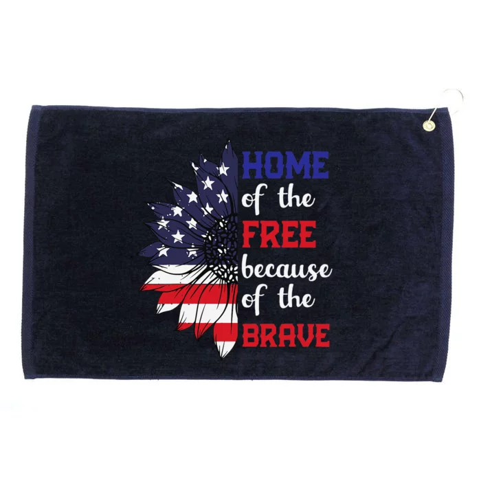 Home Of The Free Because Of The Brave Sunflower USA Flag Grommeted Golf Towel