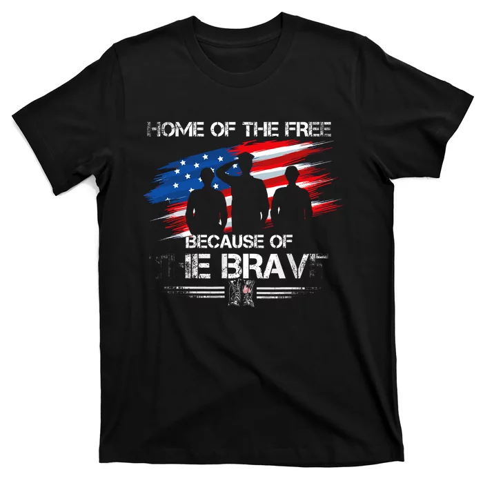 Home Of The Free Because Of The Brave Distress American Flag T-Shirt