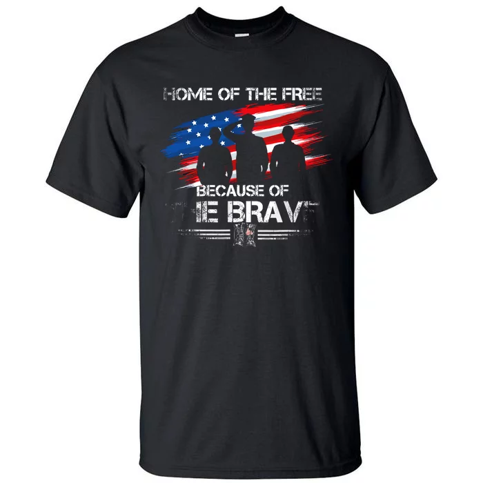 Home Of The Free Because Of The Brave Distress American Flag Tall T-Shirt