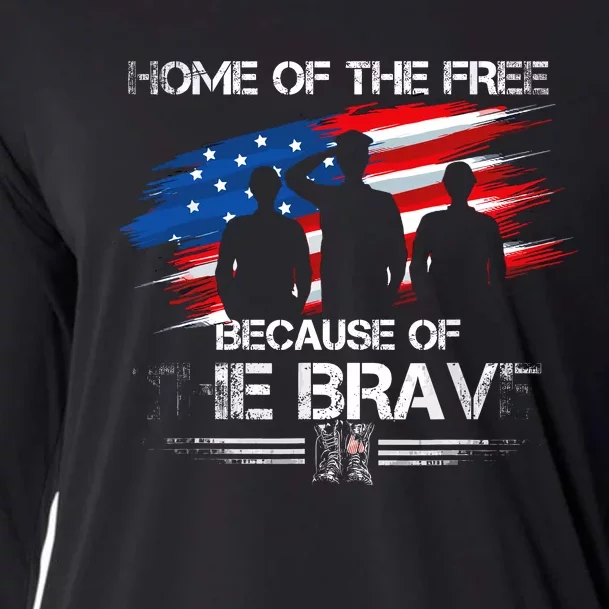 Home Of The Free Because Of The Brave Distress American Flag Cooling Performance Long Sleeve Crew