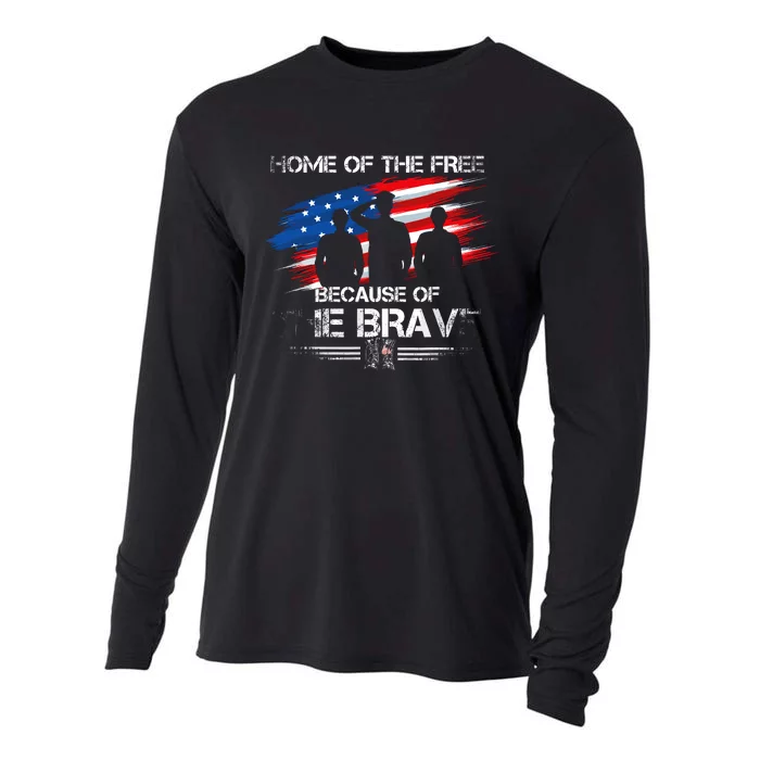 Home Of The Free Because Of The Brave Distress American Flag Cooling Performance Long Sleeve Crew