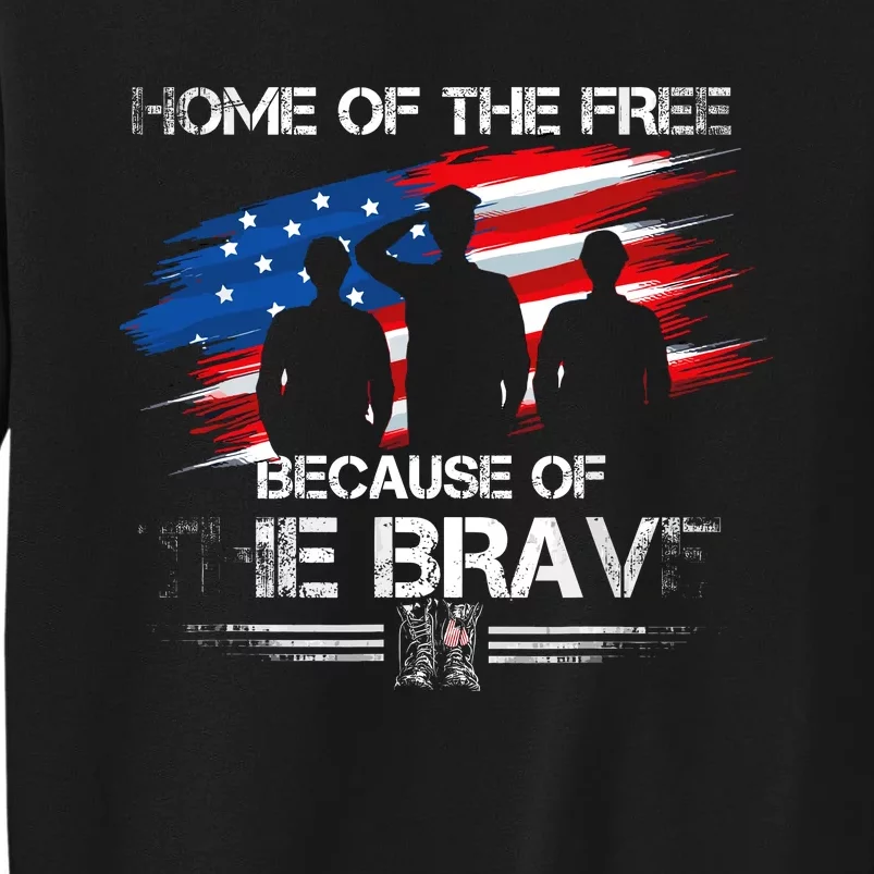 Home Of The Free Because Of The Brave Distress American Flag Tall Sweatshirt